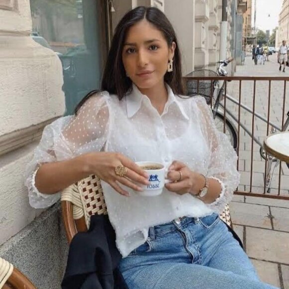 Zara Swiss Dot Organza Puff Sleeve Blouse - Picture 4 of 16